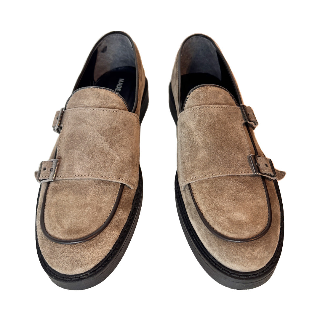 Mocassino Uomo in Camoscio Tortora | Doppia Fibbia e Tacco 1 cm | Freetime