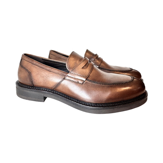 Mocassino Cognac Spazzolato Nero Mille 940 Dino's | Pelle Lucida e Base Antiscivolo