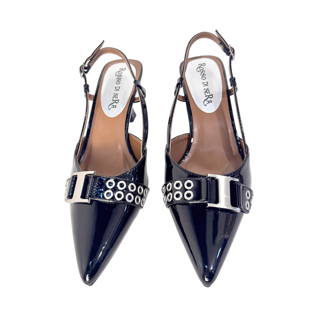 Chanel Rosso di Sera in Vernice Nera – Fibbia con Occhielli e Tacco 7 cm