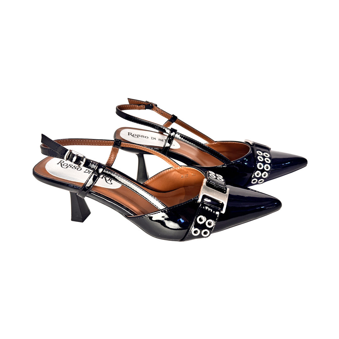 Chanel Rosso di Sera in Vernice Nera – Fibbia con Occhielli e Tacco 7 cm