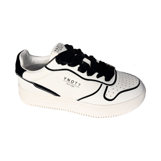 Sneaker Donna in Pelle Bianco e Nero con Lacci in Raso e Gioiello