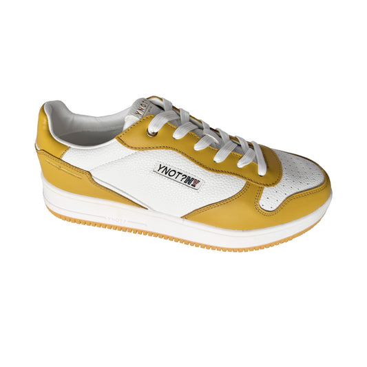 YNOT? Sneaker Uomo Altezza 20 - Pelle Bianco e Giallo Martellato