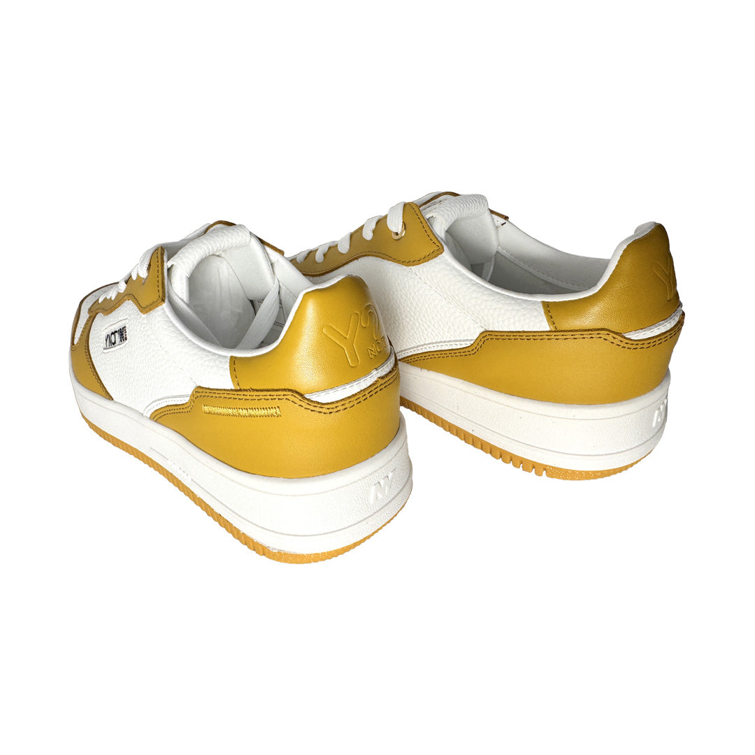 YNOT? Sneaker Uomo Altezza 20 - Pelle Bianco e Giallo Martellato