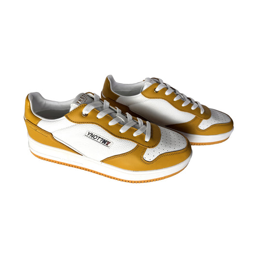 YNOT? Sneaker Uomo Altezza 20 - Pelle Bianco e Giallo Martellato