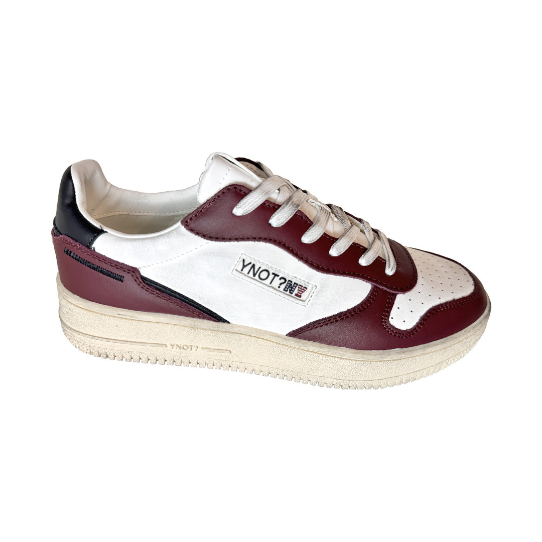 Sneaker Alta Uomo YNOT? Pelle Bianco/Burgundy – Effetto Dirty Vintage