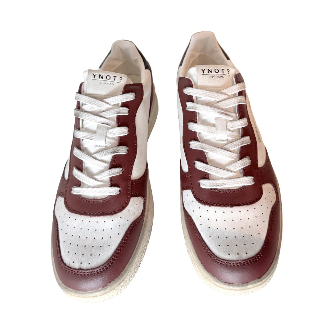 Sneaker Alta Uomo YNOT? Pelle Bianco/Burgundy – Effetto Dirty Vintage