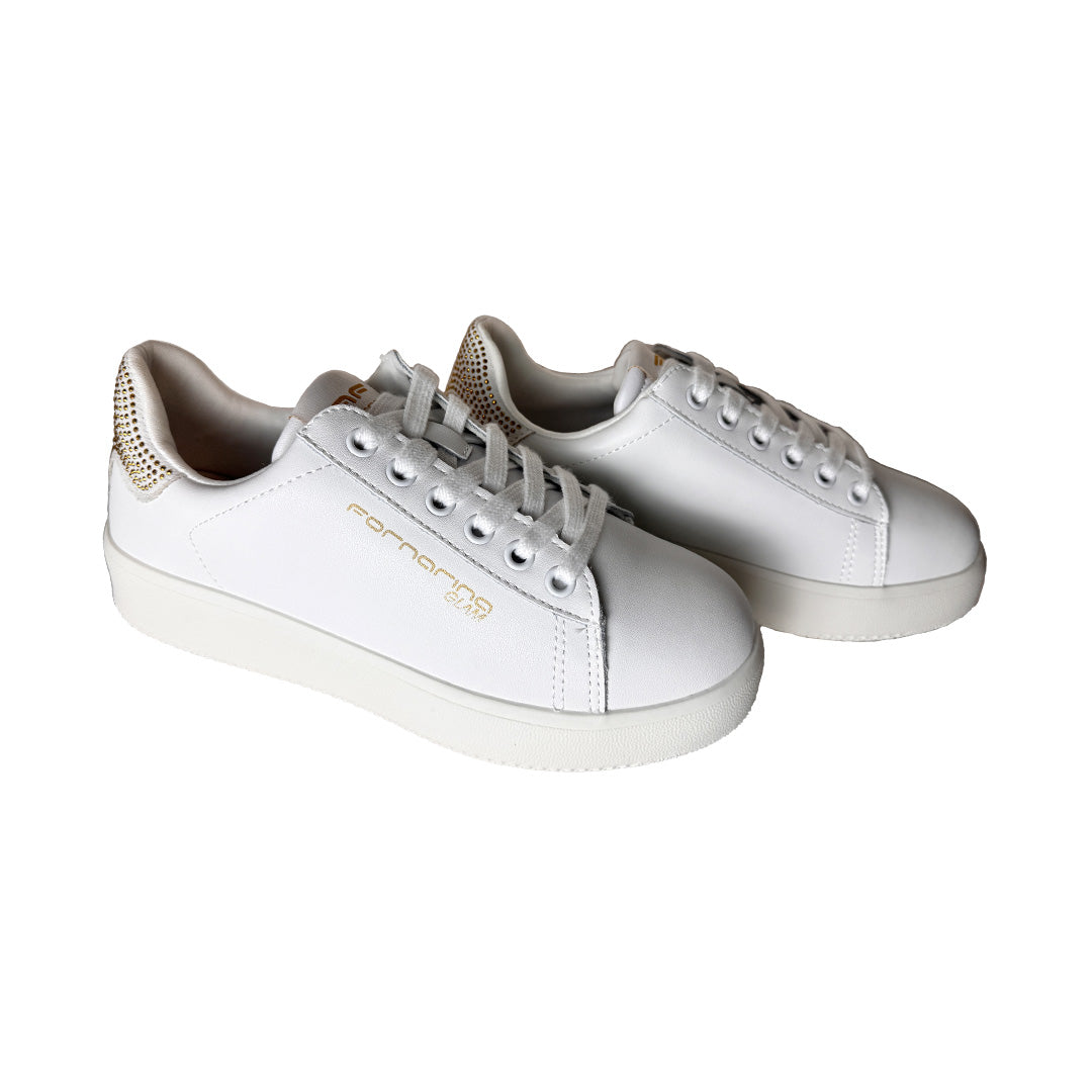 Sneaker Donna Fornarina Bianca – Dettaglio Strass Gold e Suola 2 cm