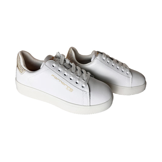 Sneaker Donna Fornarina Bianca – Dettaglio Strass Gold e Suola 2 cm