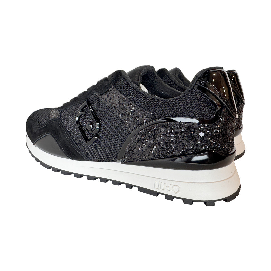 Sneakers Donna Liu Jo – Tela e Glitter Nero con Dettagli in Suede