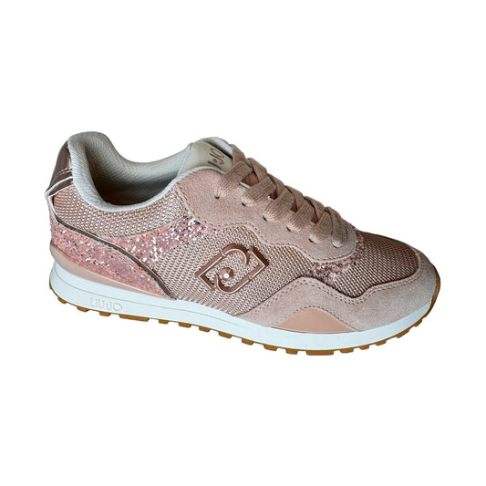 Sneakers Donna Liu Jo Nude – Tela, Glitter e Suede con Suola Bianca