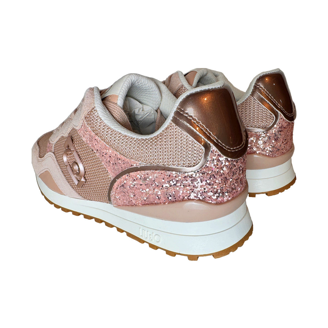 Sneakers Donna Liu Jo Nude – Tela, Glitter e Suede con Suola Bianca