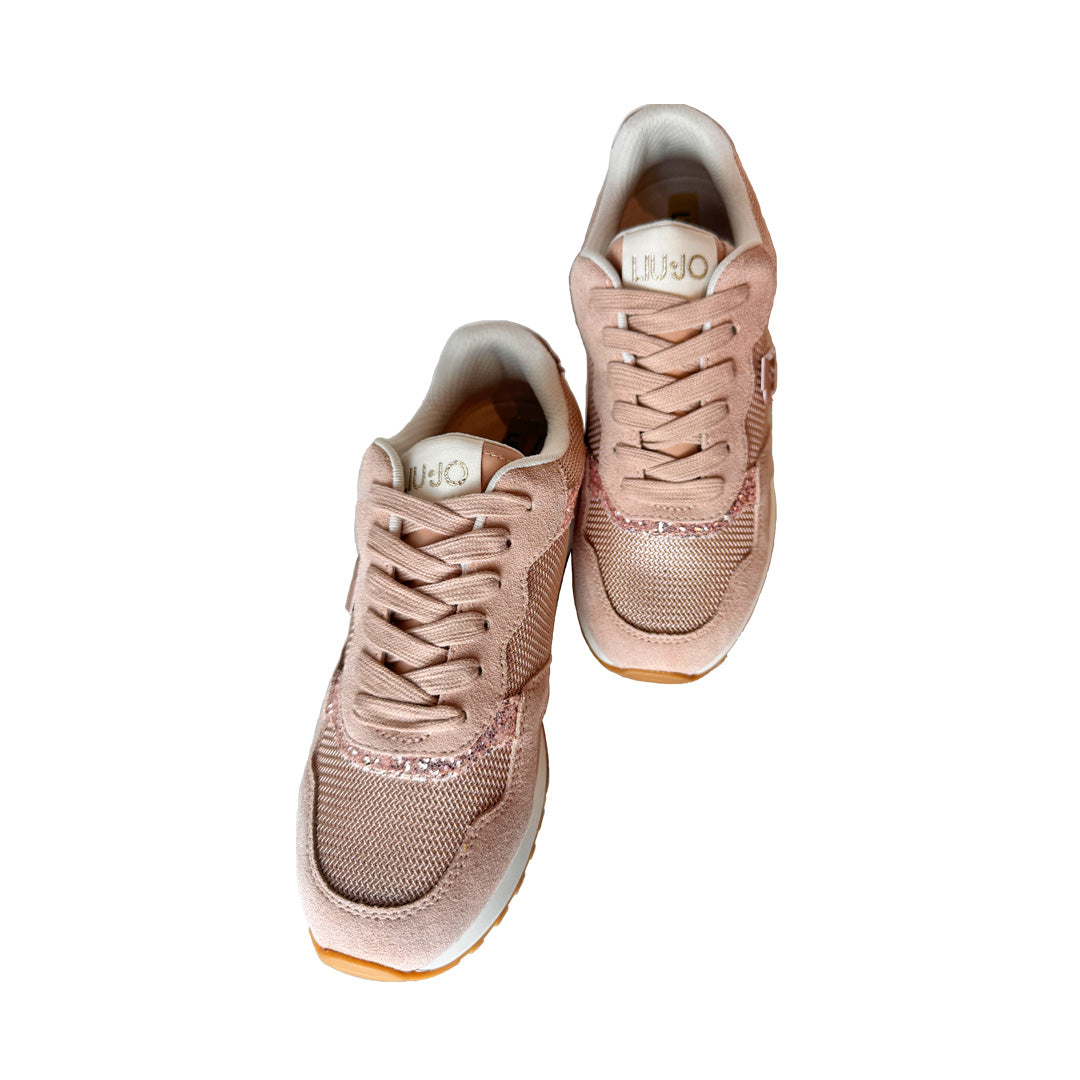 Sneakers Donna Liu Jo Nude – Tela, Glitter e Suede con Suola Bianca