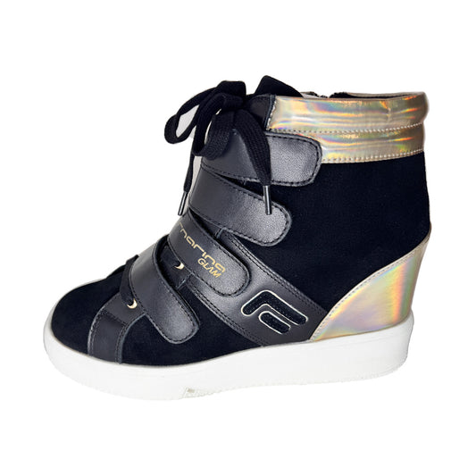 Sneaker Fornarina Nera in Suede a Strappo – Dettagli Gold e Plateau Interno