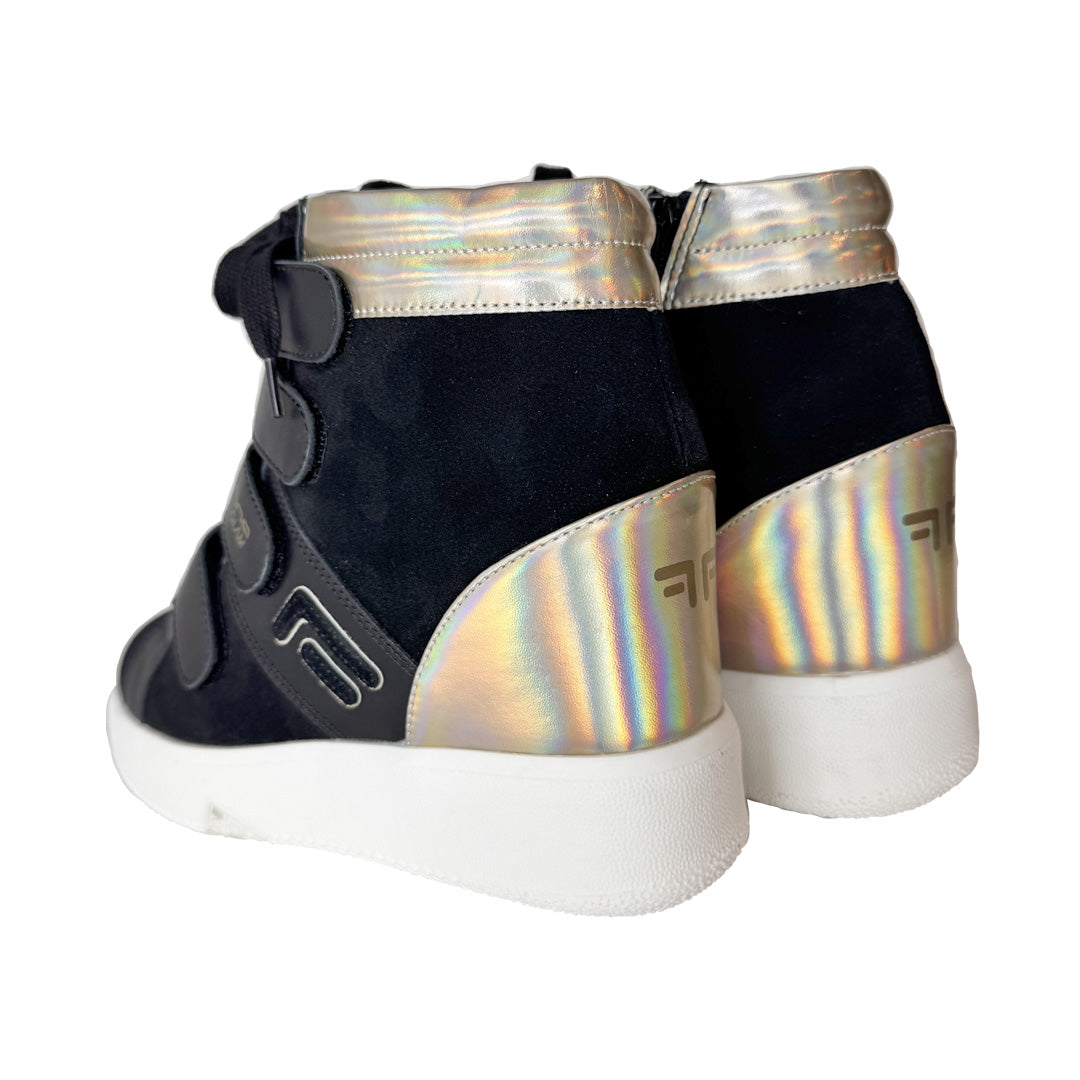 Sneaker Fornarina Nera in Suede a Strappo – Dettagli Gold e Plateau Interno