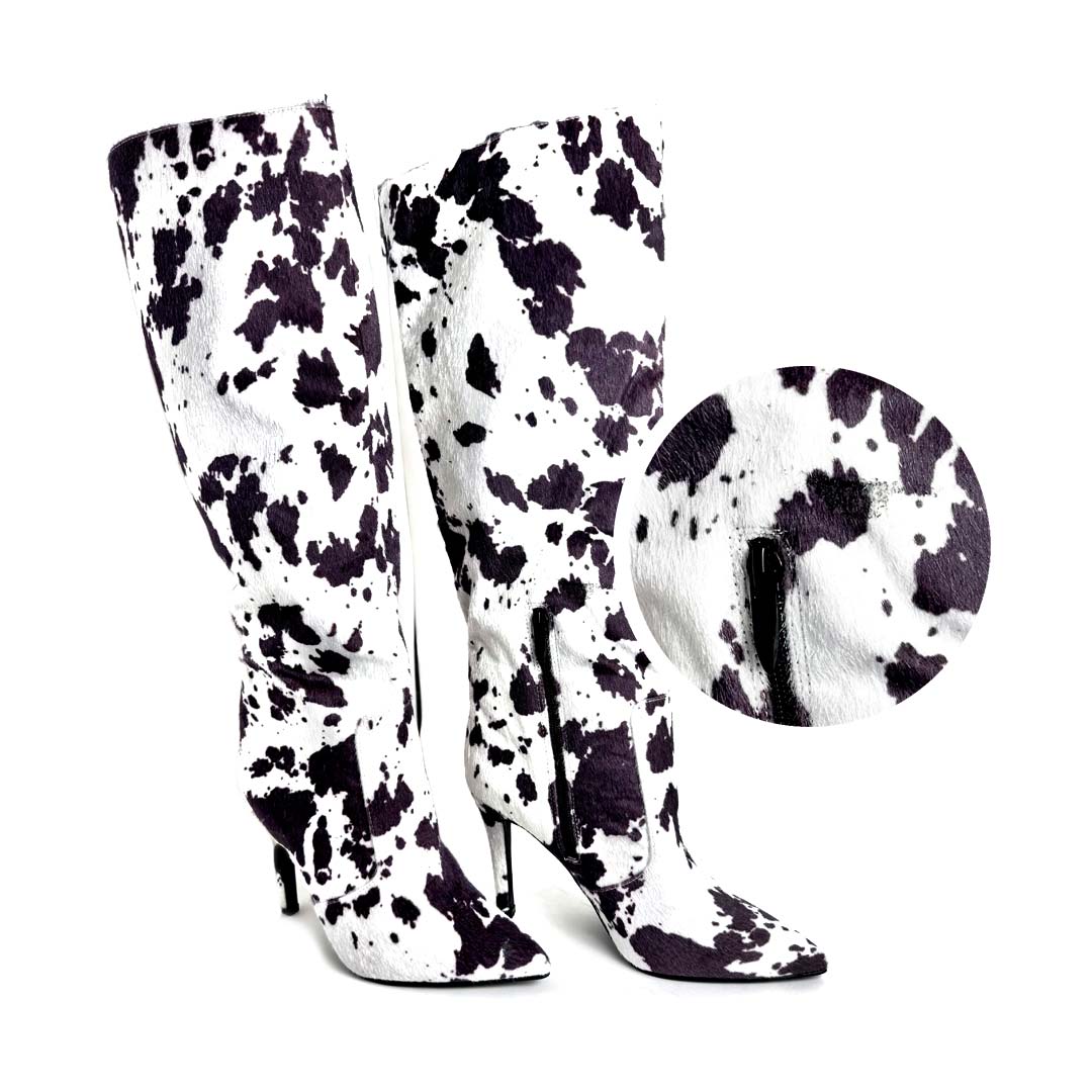 Stivale Effetto Muccato in Ecopelle – Tacco 9 cm – Fantasia Panna e Cioccolato