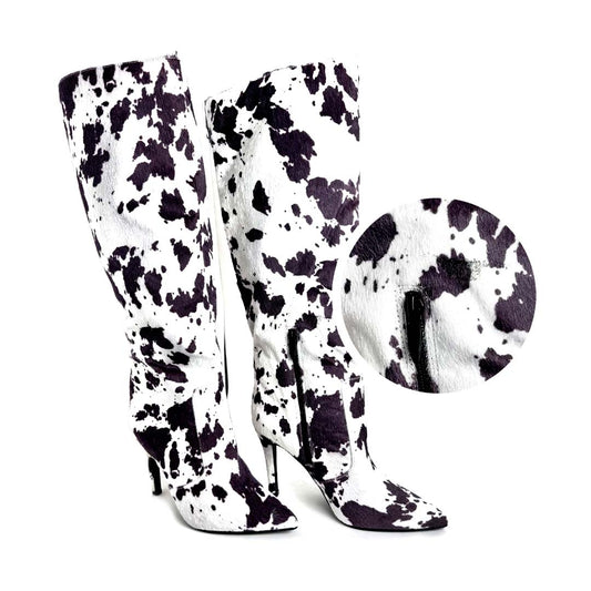 Stivale Effetto Muccato in Ecopelle – Tacco 9 cm – Fantasia Panna e Cioccolato