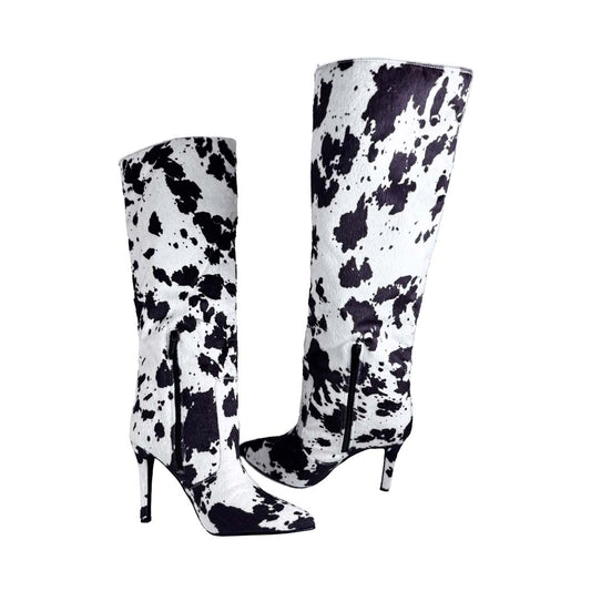 Stivale Effetto Muccato in Ecopelle – Tacco 9 cm – Fantasia Panna e Cioccolato