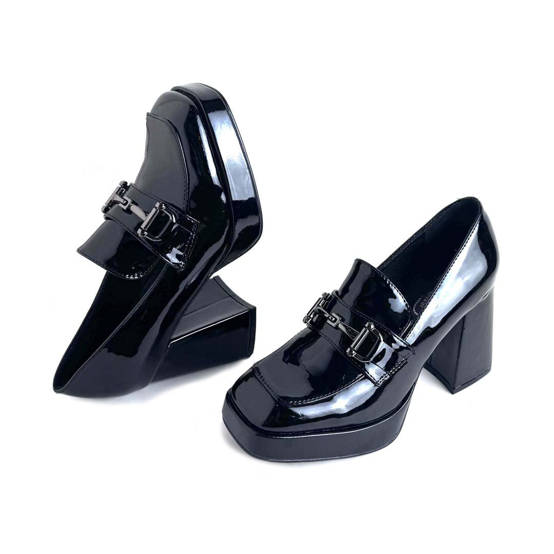 Décolleté Donna Squadrata Stile Mocassino in Ecopelle e Vernice – Tacco 80 mm