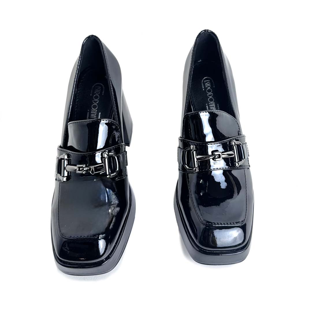 Décolleté Donna Squadrata Stile Mocassino in Ecopelle e Vernice – Tacco 80 mm