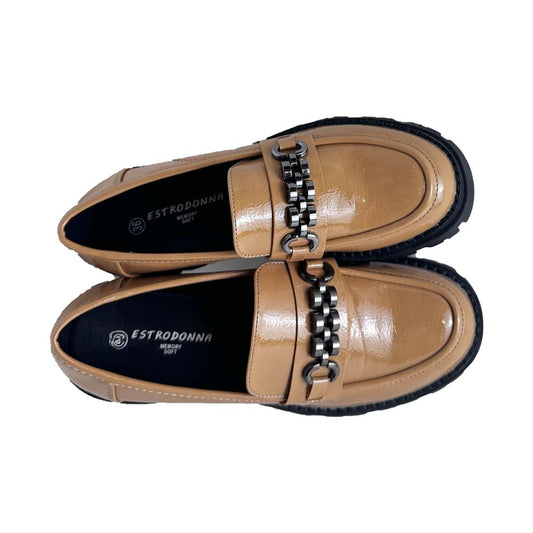 Mocassino Donna Naplak Caramello con Catena e Suola Carrarmato – Tacco 20 mm