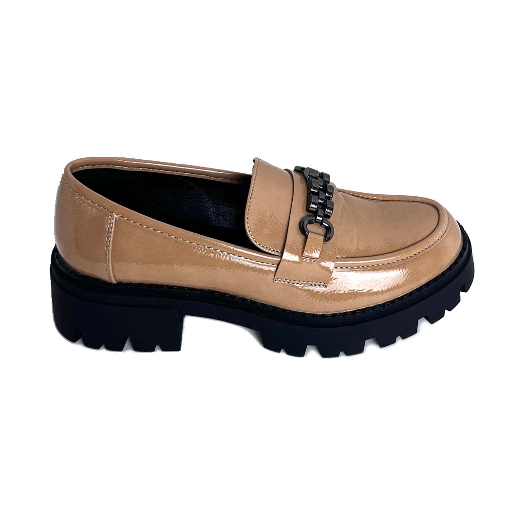 Mocassino Donna Naplak Caramello con Catena e Suola Carrarmato – Tacco 20 mm