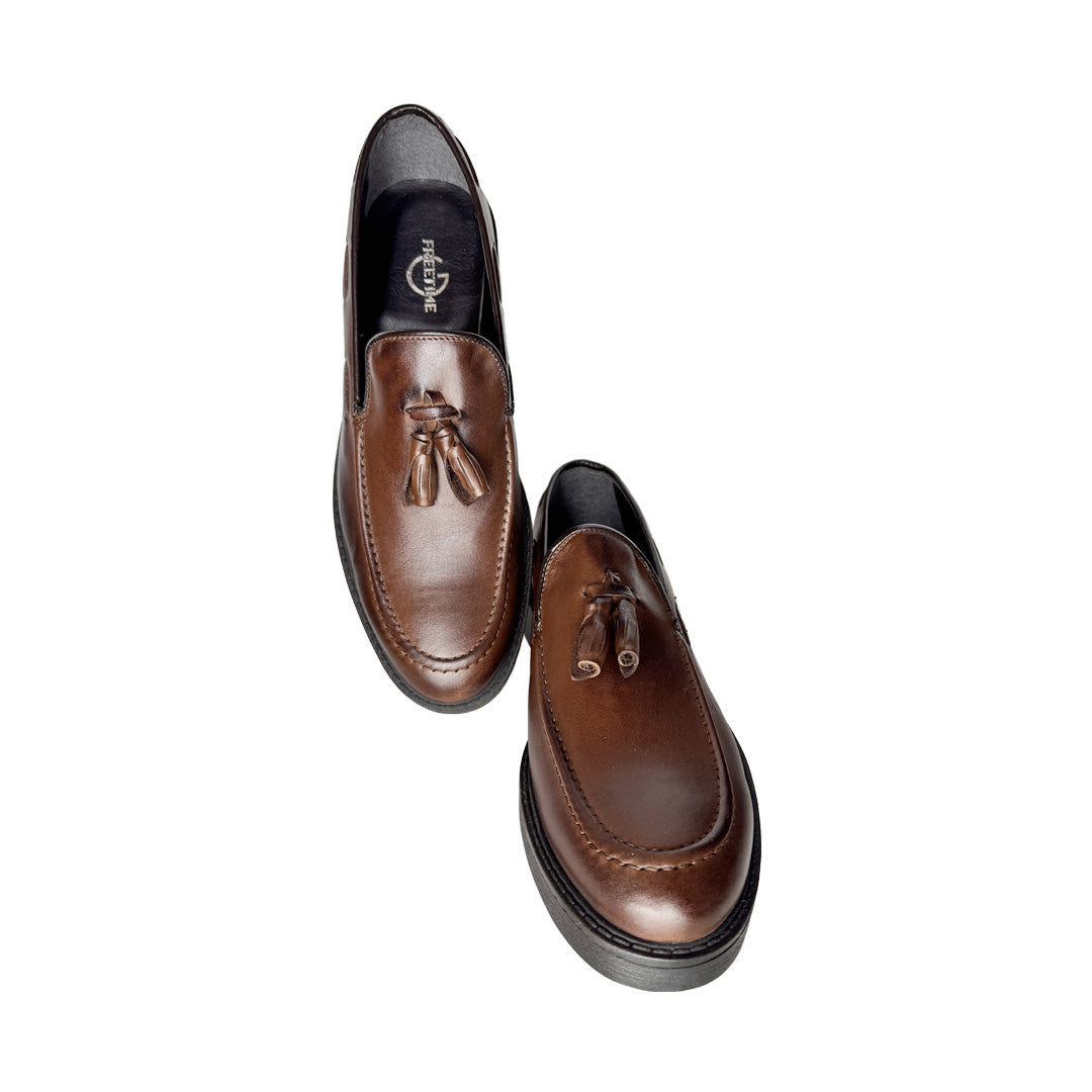 Mocassino Uomo Freetime in Pelle Testa di Moro con Nappine