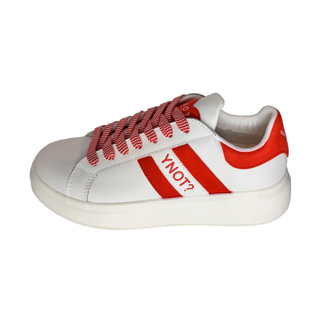 Sneaker Donna YNOT? in Pelle Bianca con Dettagli Suede Arancio