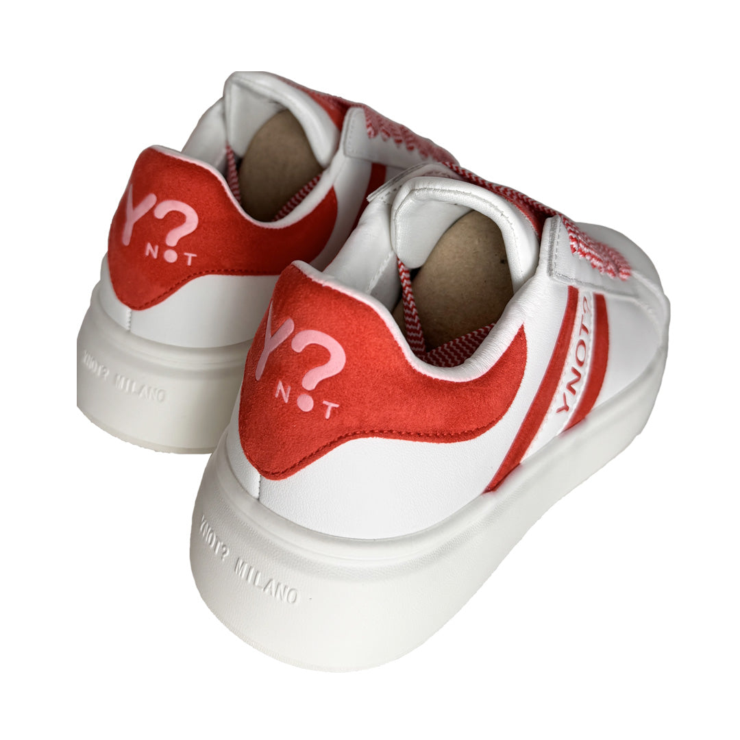 Sneaker Donna YNOT? in Pelle Bianca con Dettagli Suede Arancio