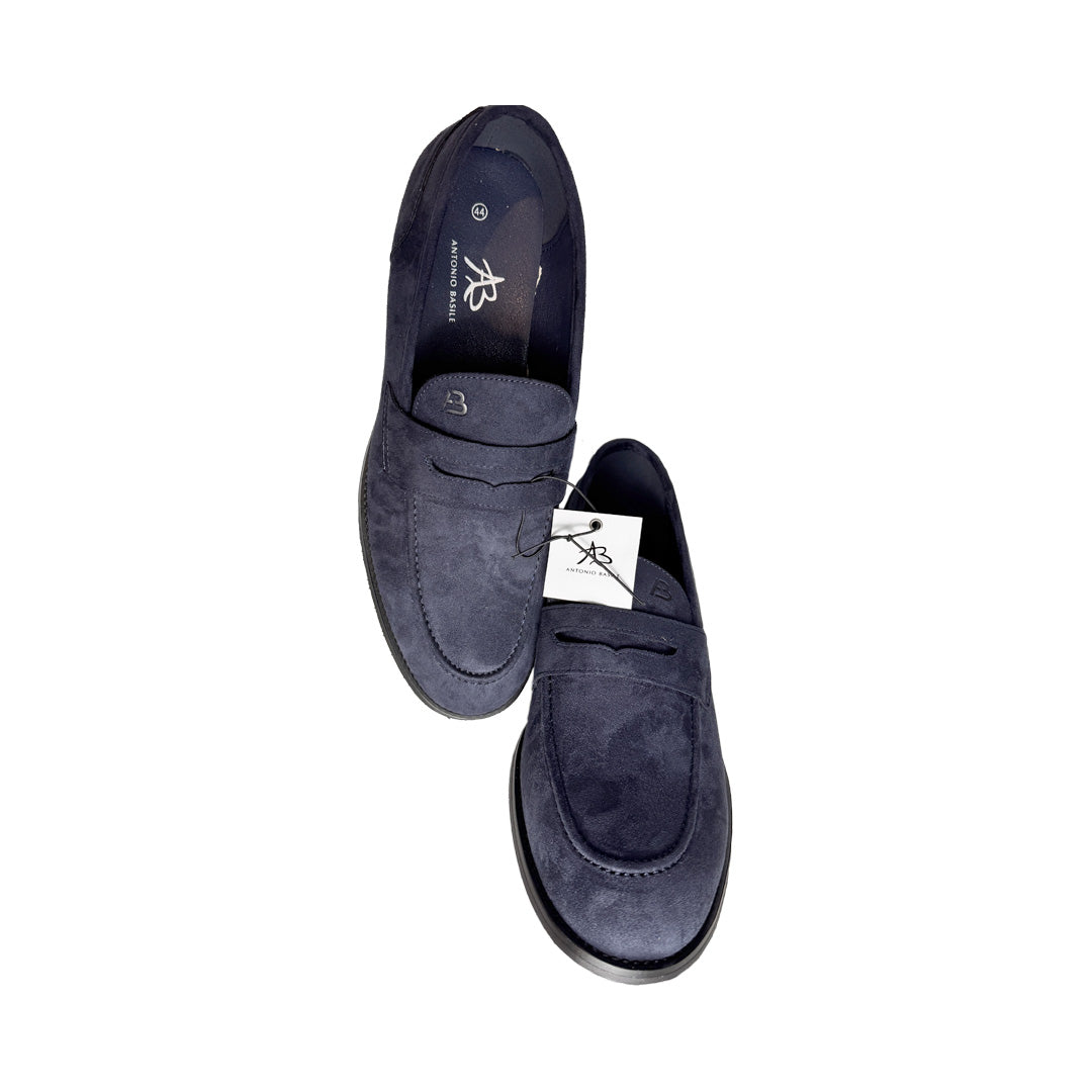 Mocassino Antonio Basile in Camoscio Blu – Suola Gommata Antiscivolo