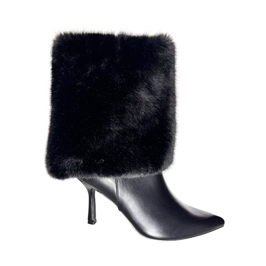 Tronchetto Rosso di Sera Nero – Effetto Calza e Polsino in Pelliccia – Tacco 80