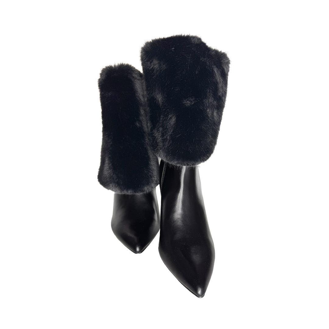 Tronchetto Rosso di Sera Nero – Effetto Calza e Polsino in Pelliccia – Tacco 80