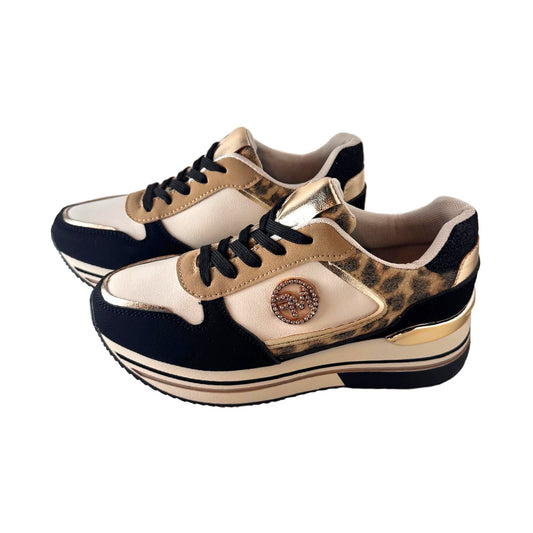 Sneakers Rosso di Sera Maculate – Black/Beige/Gold – Effetto Rialzato