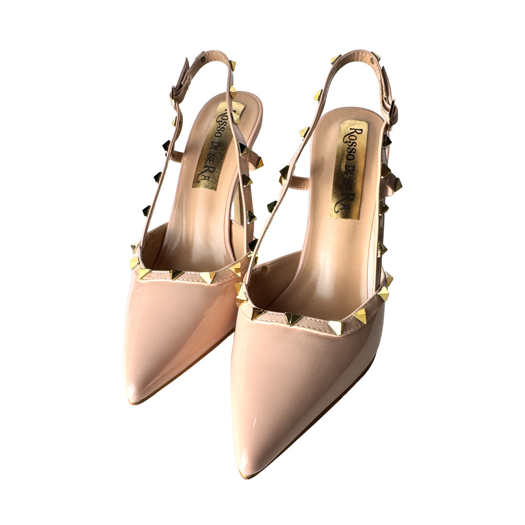 Chanel Rosso di Sera in Vernice Beige con Borchie Oro – Tacco 10