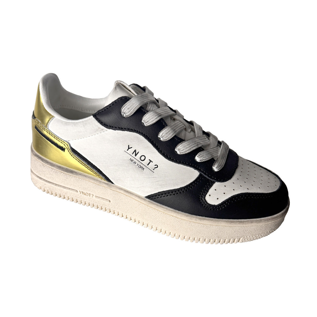 YNOT? Sneakers in Pelle Bianca e Nera – Altezza 20 mm – Inserti Lime