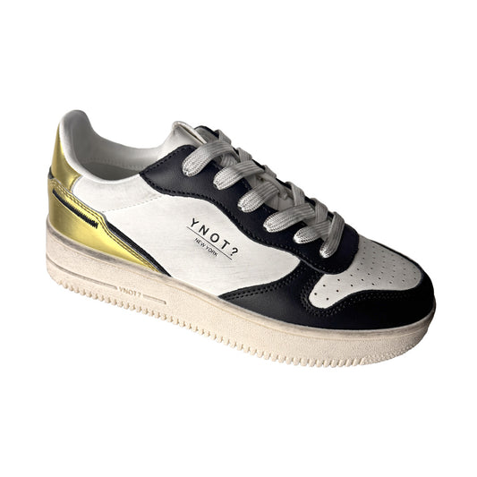 YNOT? Sneakers in Pelle Bianca e Nera – Altezza 20 mm – Inserti Lime
