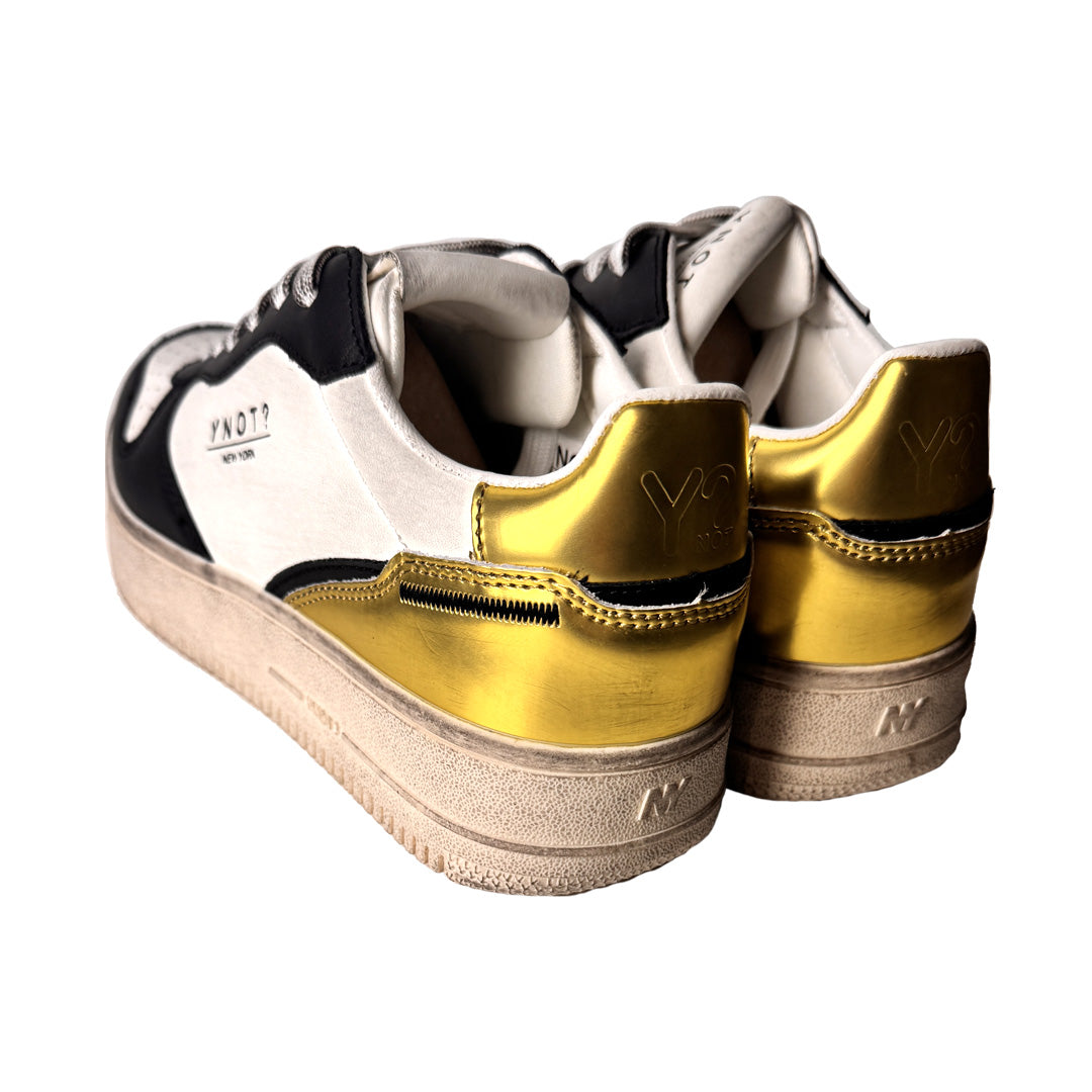 YNOT? Sneakers in Pelle Bianca e Nera – Altezza 20 mm – Inserti Lime