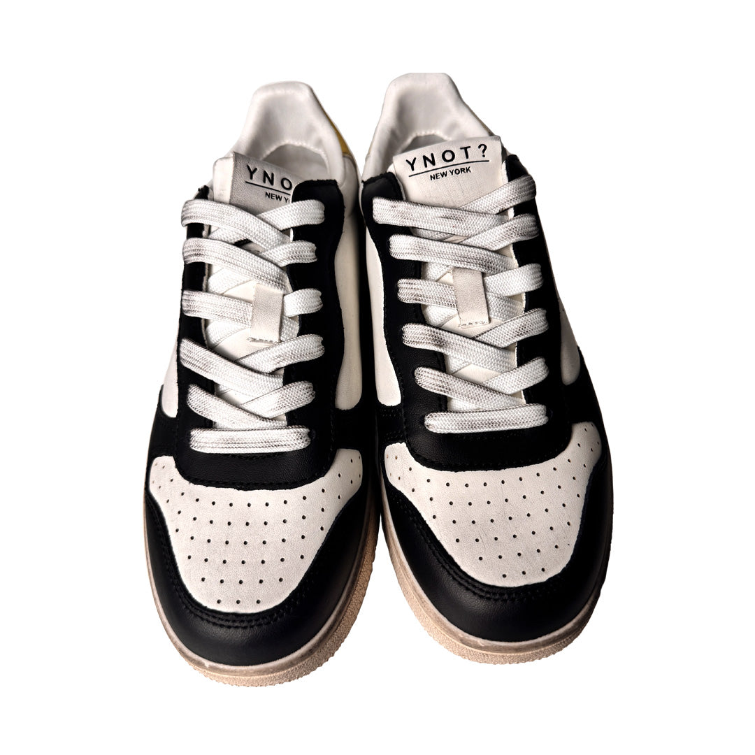 YNOT? Sneakers in Pelle Bianca e Nera – Altezza 20 mm – Inserti Lime
