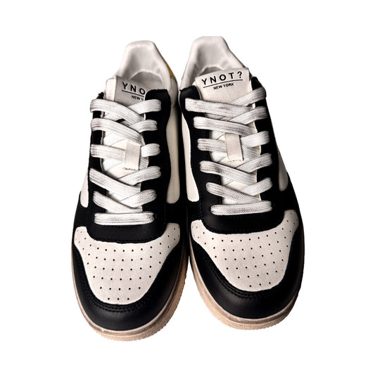 YNOT? Sneakers in Pelle Bianca e Nera – Altezza 20 mm – Inserti Lime