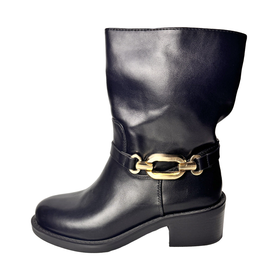 Beatles La Flor in Ecopelle Nera - Suola Antiscivolo e Catena Gold