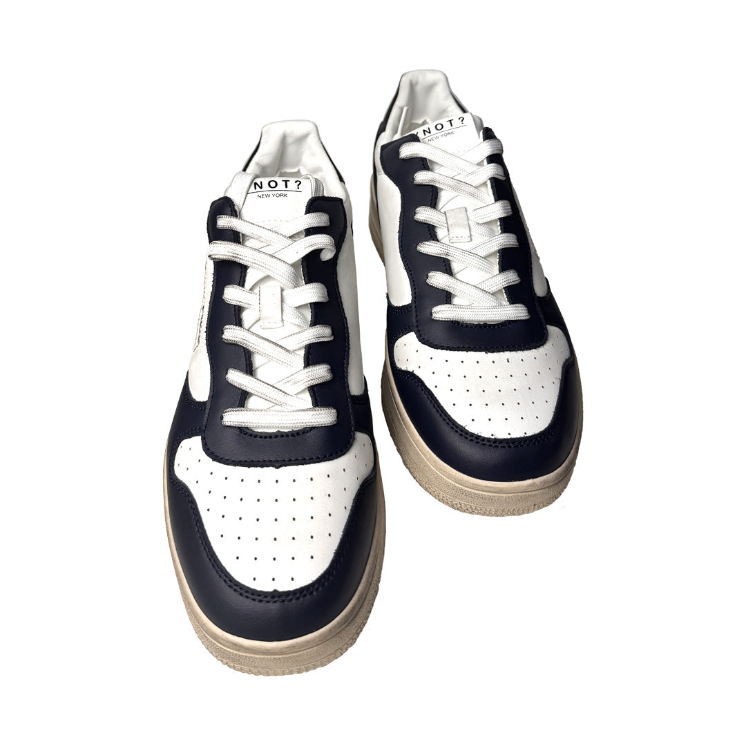 Sneakers YNOT? in Pelle Bianco e Navy Black – Effetto Vintage | Altezza 20