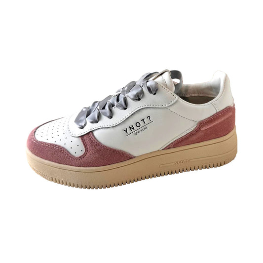 Sneakers YNOT? in Pelle e Suede Bianco e Rosa – Laccio Silver | Altezza 20