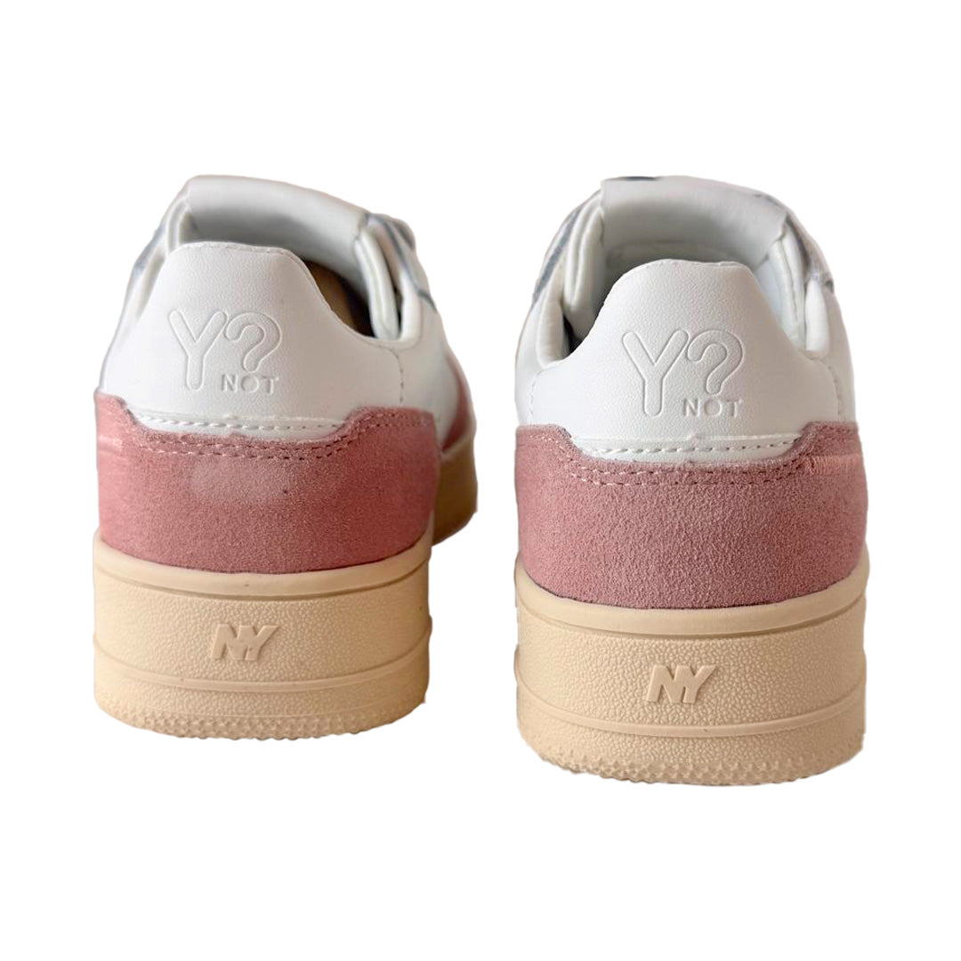 Sneakers YNOT? in Pelle e Suede Bianco e Rosa – Laccio Silver | Altezza 20