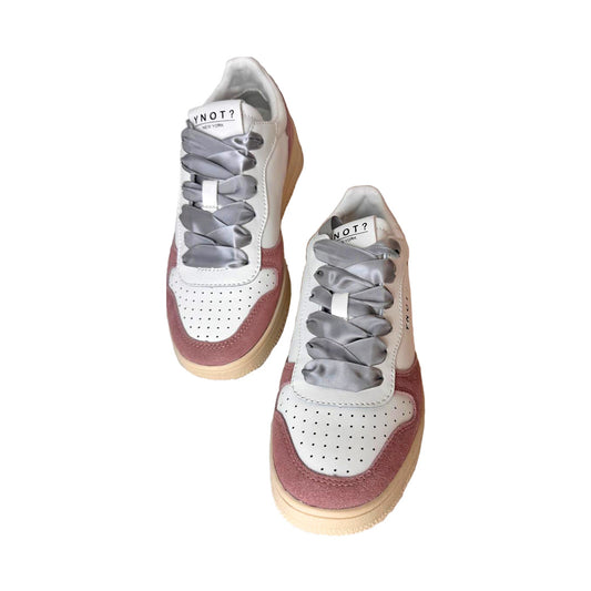 Sneakers YNOT? in Pelle e Suede Bianco e Rosa – Laccio Silver | Altezza 20