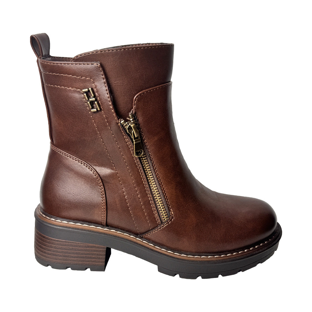 Beatles Rosso di Sera in Ecopelle Marrone – Platform Carrarmato 10cm e Doppia Zip