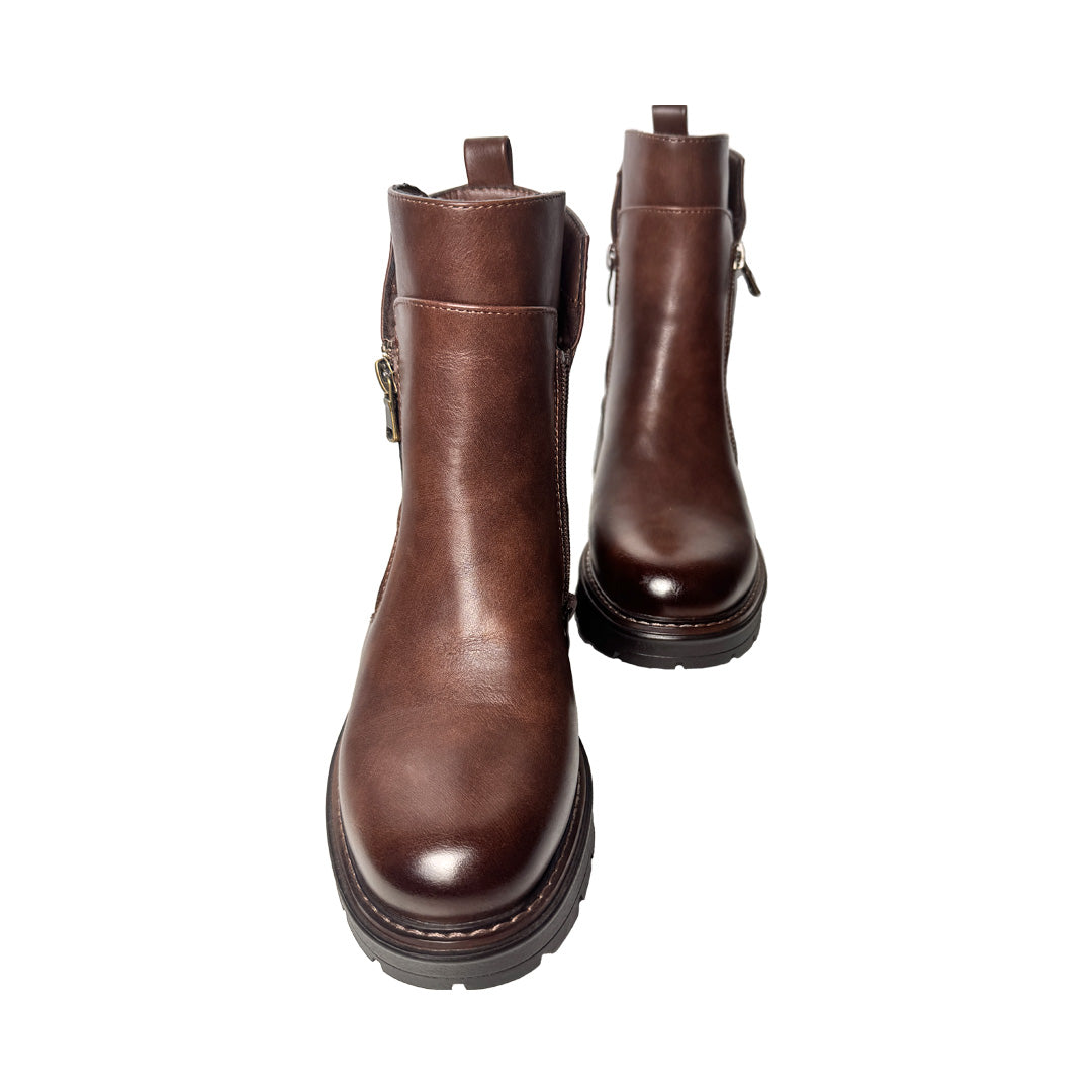 Beatles Rosso di Sera in Ecopelle Marrone – Platform Carrarmato 10cm e Doppia Zip