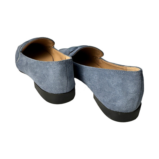 Mocassino Rosso di Sera in Suede Blu Effetto Jeans con Catena