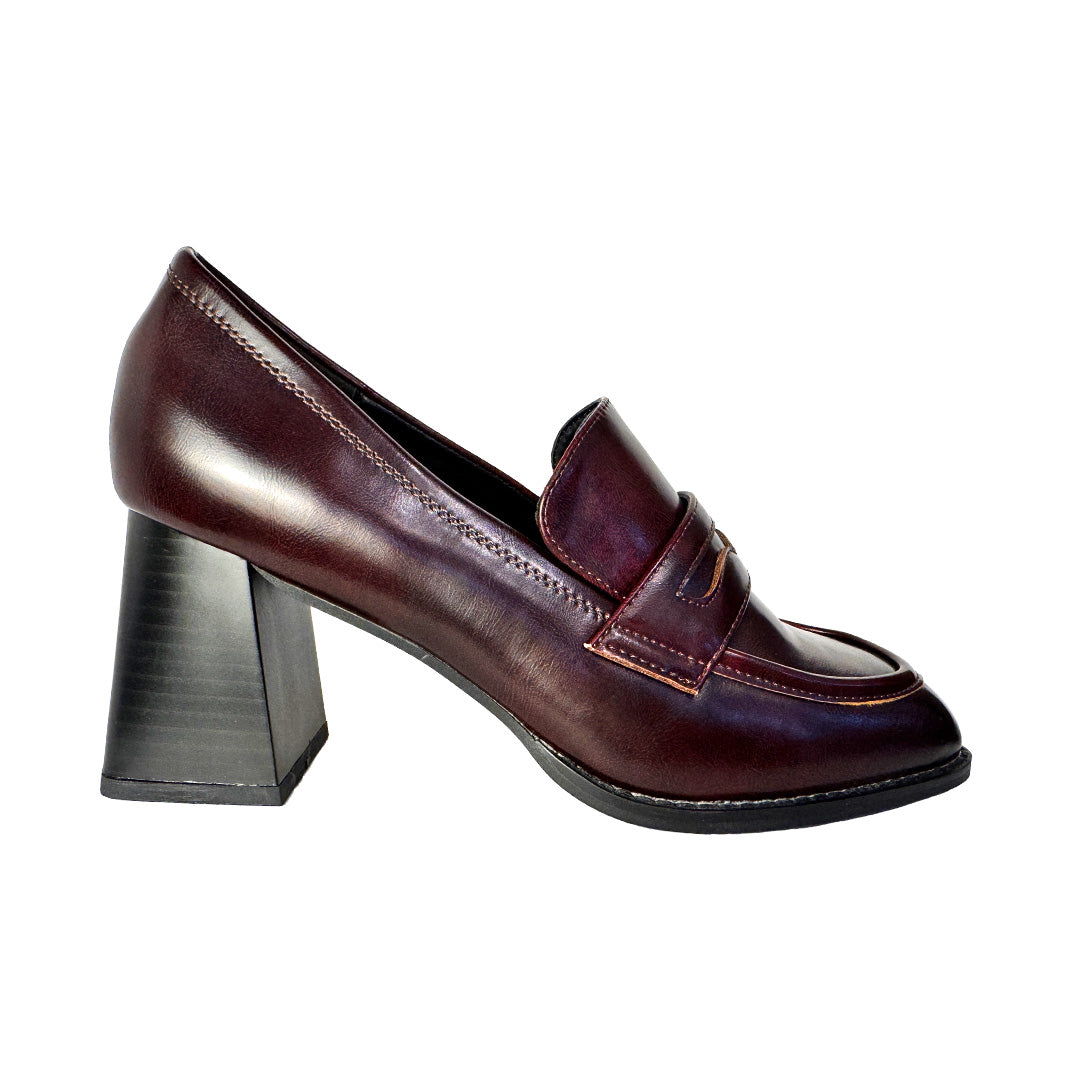 Décolleté Karos Bordeaux Modello Mocassino – Tacco Squadrato 7 cm