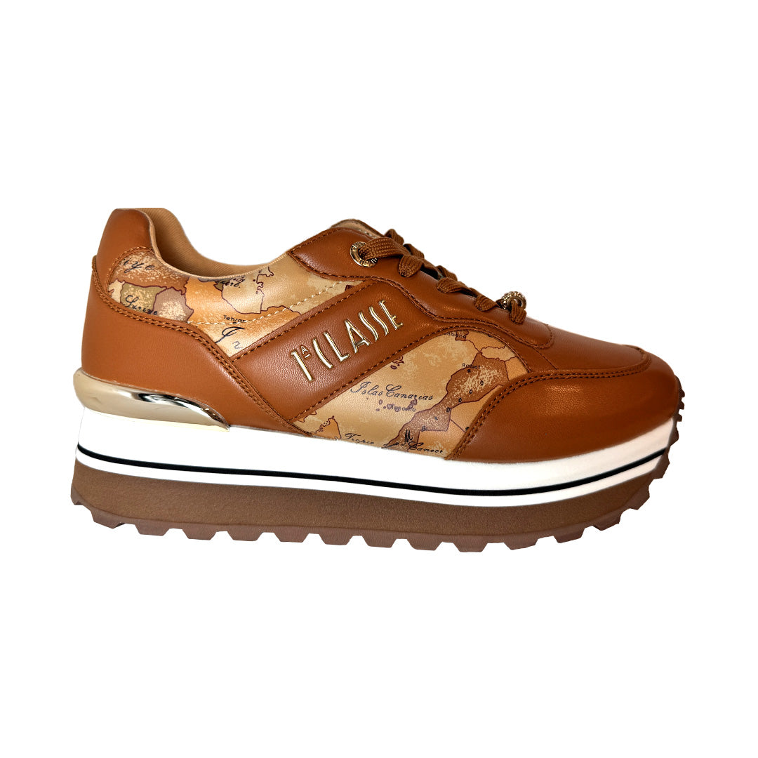 Sneaker 1ª Classe Beige in Ecopelle con Dettaglio Gioiello - Altezza 30