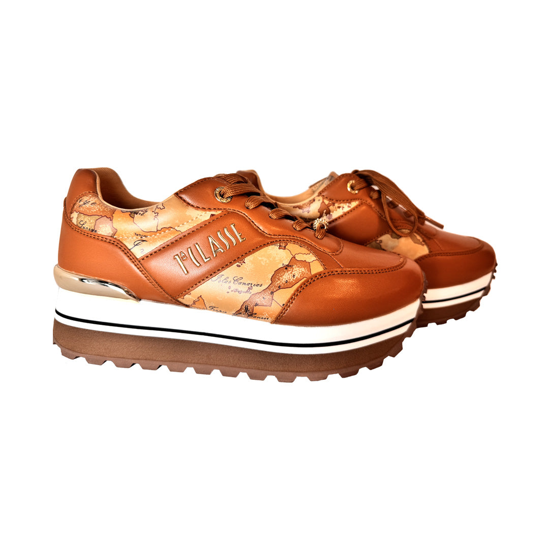 Sneaker 1ª Classe Beige in Ecopelle con Dettaglio Gioiello - Altezza 30