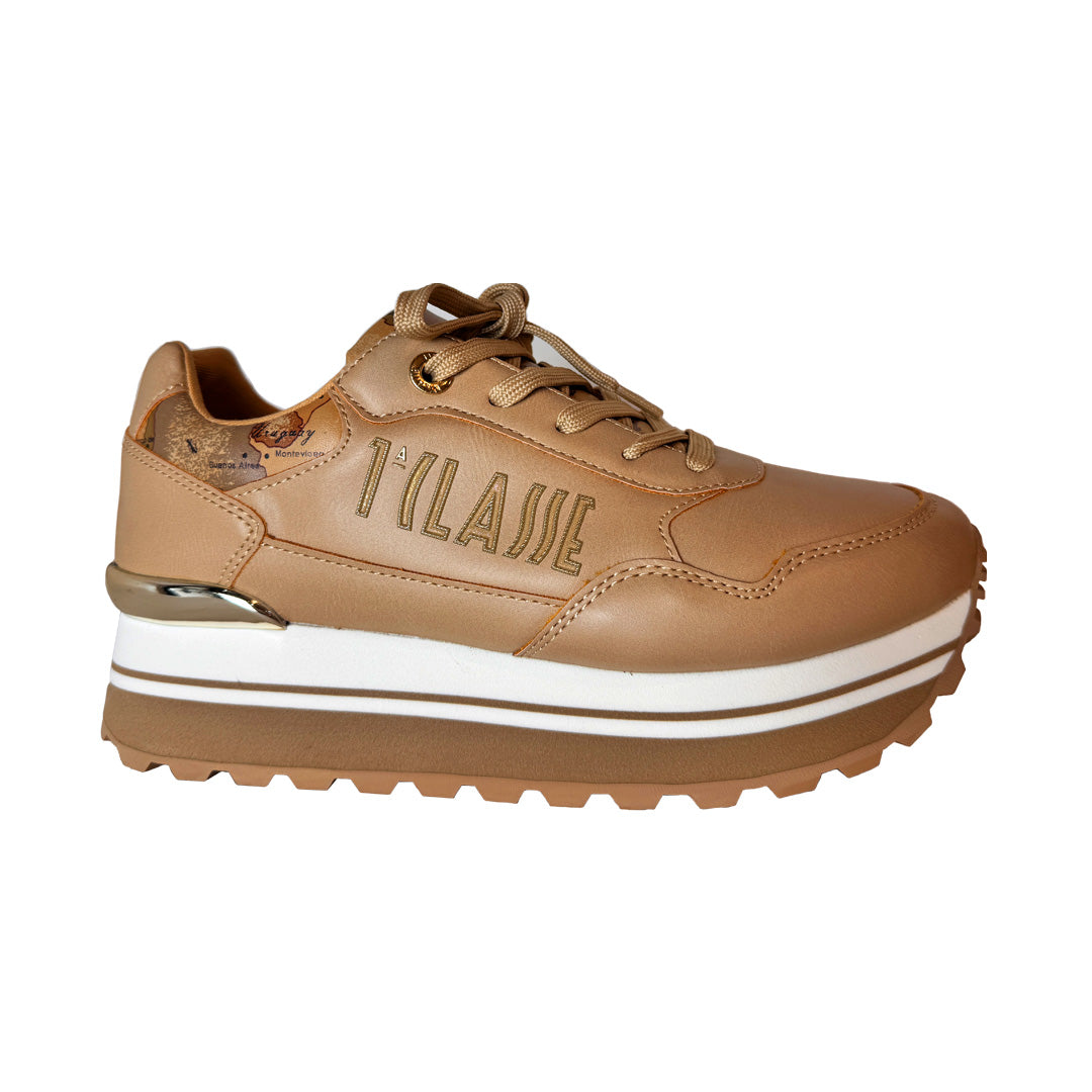 Sneaker 1ª Classe in Pelle nocciola - Suola Bicolore